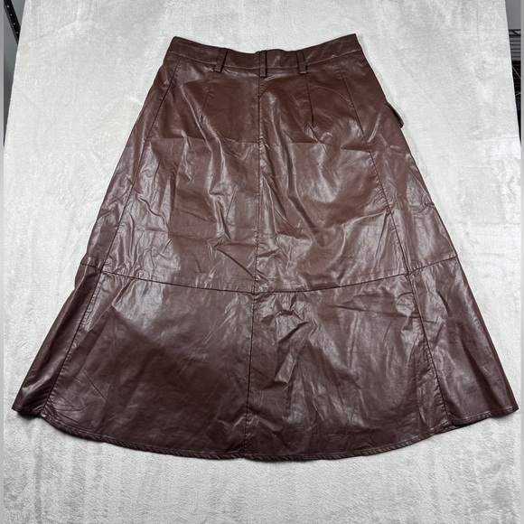 NWT Banana Republic Factory Vegan Faux Leather Brown A Line Button Midi Skirt 2 - Picture 14 of 16